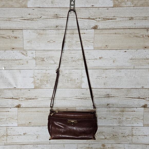 Wilsons Roma Leather Purse Crossbody Vintage Brown Cognac Crossbody Handbag Gold - Picture 3 of 16